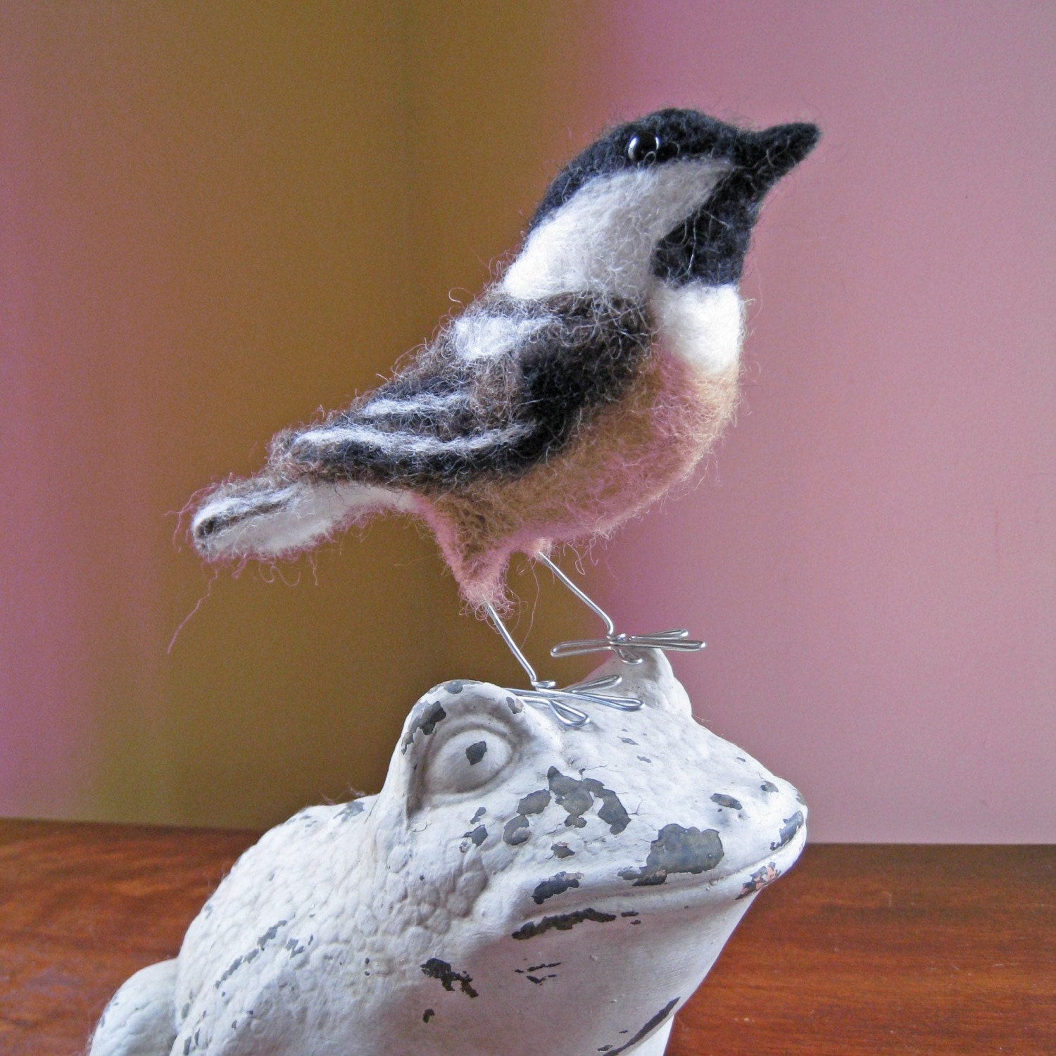 Mr. Black Capped Chickadee, needle felted bird