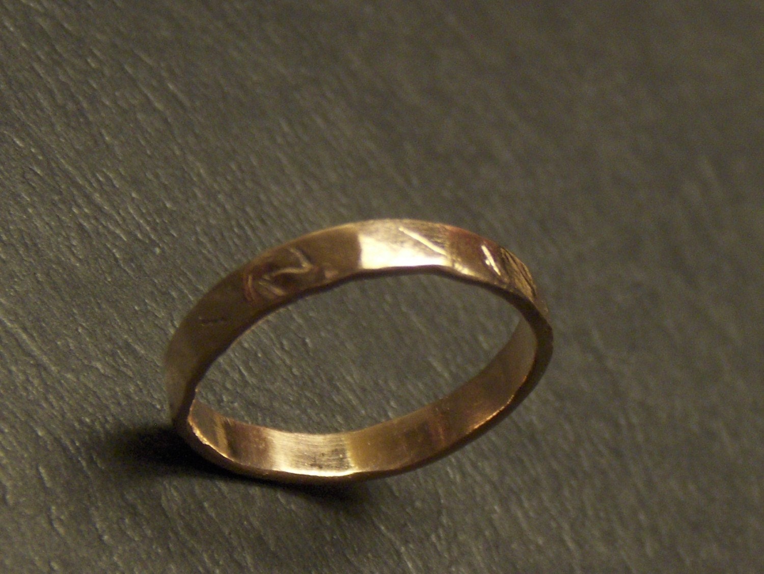 Valkyrie. Russian Red 14K Gold Hammered Band. Odin's Valkyrie . Rustic Norse Wedding Band Unisex - Made to Order Up to size 7