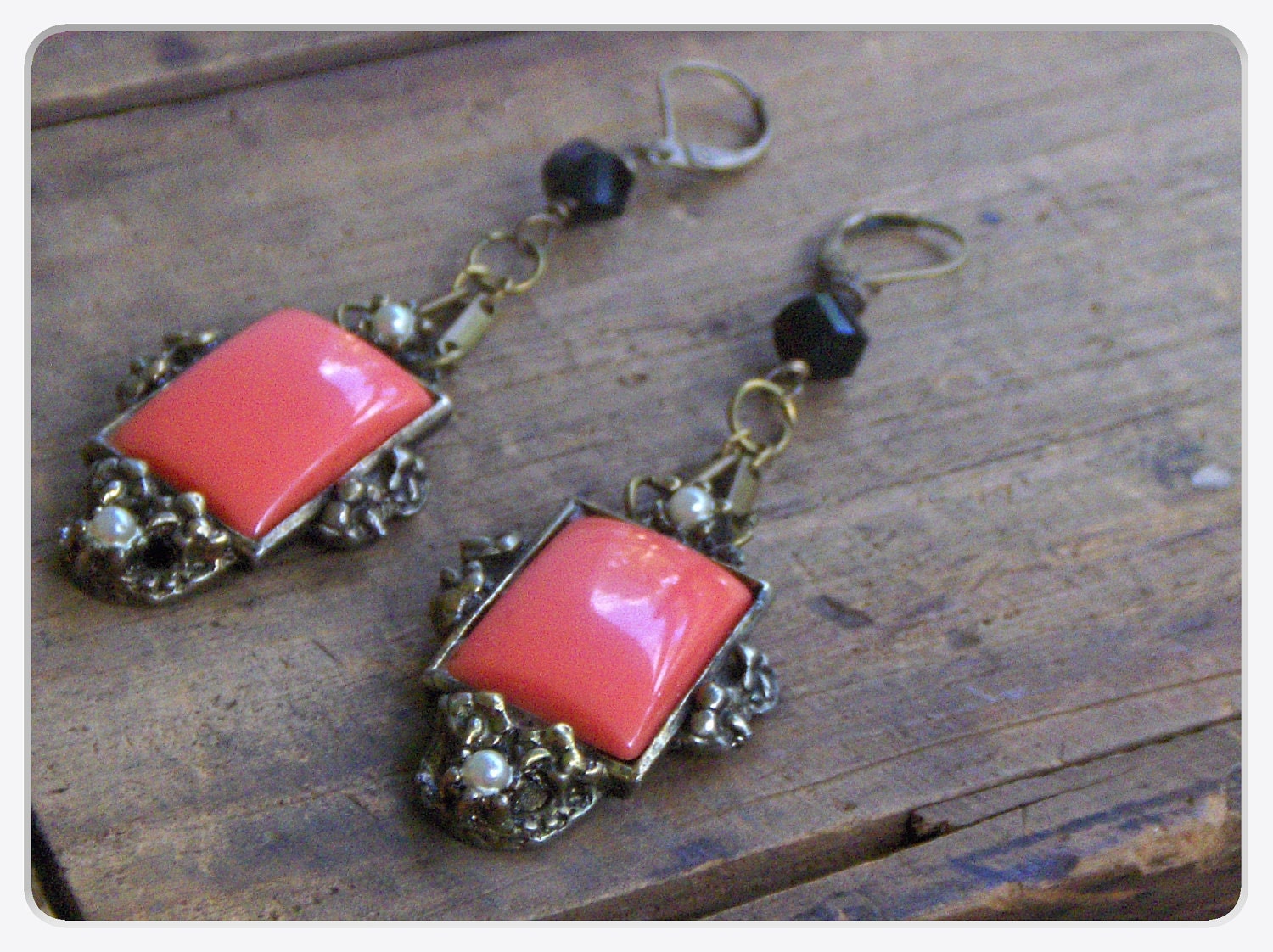 The Whitmore Heirlooms. Antique peach coral and glass earrings.