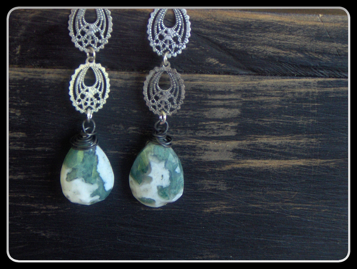 Vanir. Green Solar Quartz earrings