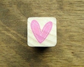 Wooden Heart Rubber Stamp w/ Stitch border