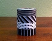Modern Black and White Stripe dots Piano Japanese Washi Paper Tape ReMix -  Set of 4 mt masking tapes