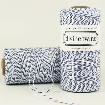 NAVY Bakers Twine White Navy Blue Stripe 240 Yards Spool of Cotton String