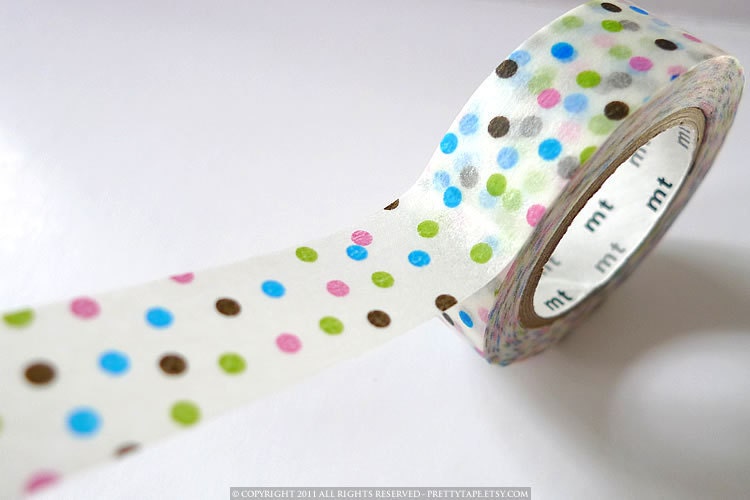 COLORFUL BLUE Polka Dot Birthday Decorations Japanese Washi Tape - 15mm MT for boy or girl