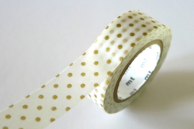 Washi Tape Gold SMALL Dots 15mm Japanese MT Masking Tape Gold - PrettyTape
