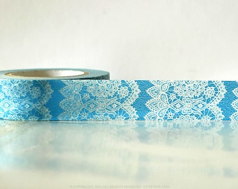 Vertical Blue Lace Trim Paper Washi Tape Japanese 15mm Single 49ft