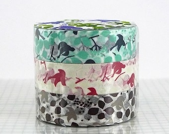 Bird Tape Japanese Washi Masking Tape Birds on tree Set of 3 Woodland Birds
