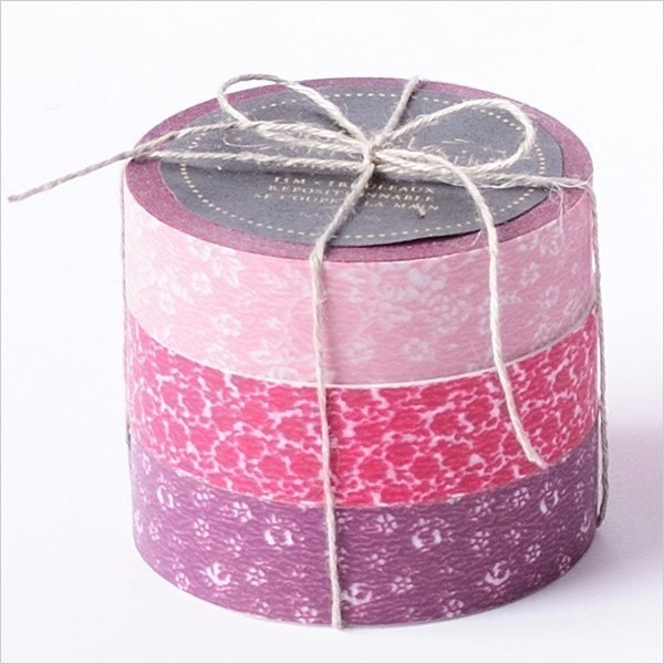 Japanese Masking Tape Set of 3 - Bordeaux RED Floral Coffret du Couturier