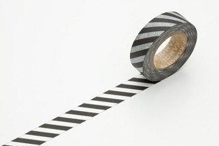 Japanese Washi Tape Black and white Striped- Thick Diagonal Stripe 15mm MT