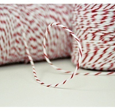 RED Bakers Twine- Red Twine and White Stripes Cotton String 240 Yards