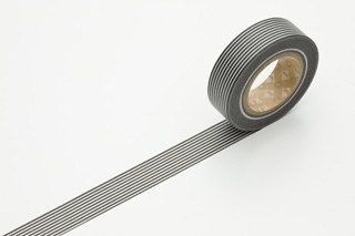 Japanese BLACK Stripes Washi Tape - Black and White Horizontal Lines 15mm MT - PrettyTape
