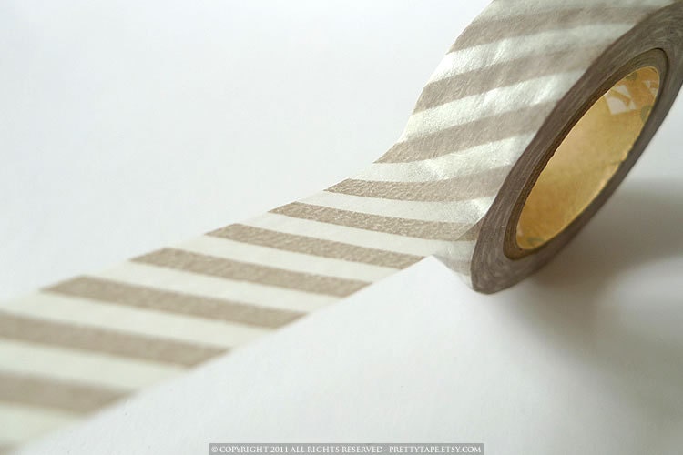 Japanese TAN GREY Stripe Washi Tape 15mm - MT Gray Wedding Votives Decor