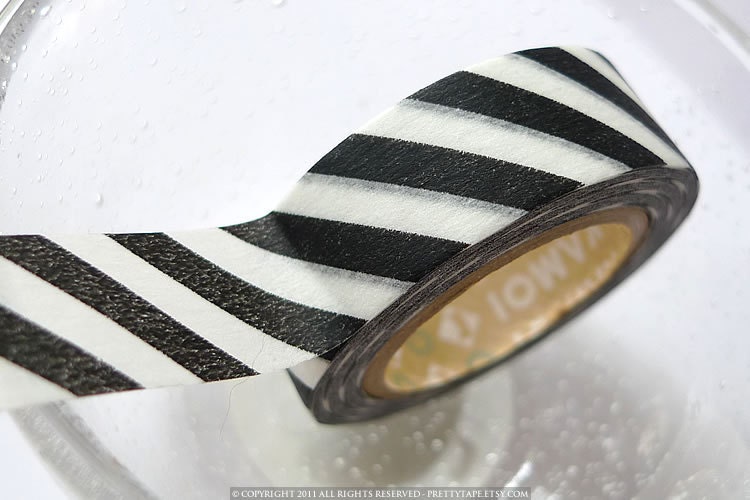 Japanese Washi Tape Black and white Striped- Thick Diagonal Stripe 15mm MT