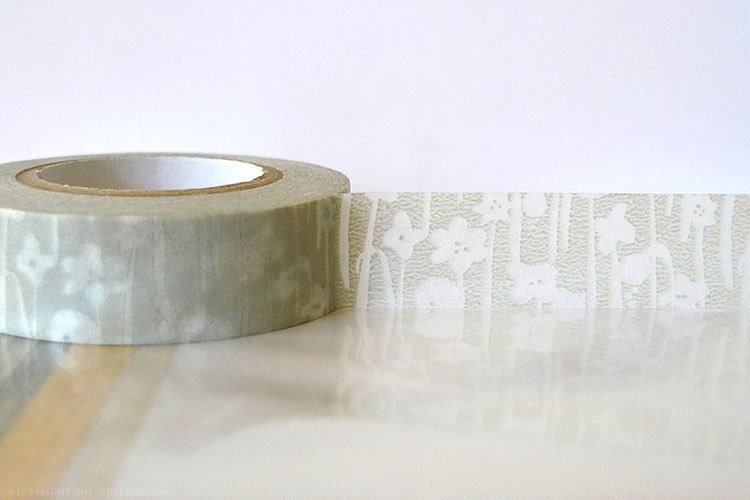 Japanese Washi Tape TAN Grey Masking Tape Small Flowers 15mm Gift Package, Cardmaking