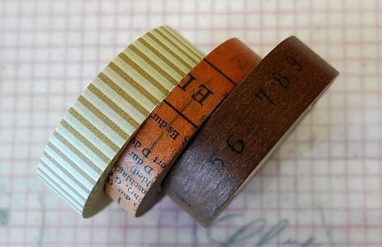Japanese Washi Tape - Brown Stripe Oldbook Numbers Pattern Masking Tape-  Set of 3 ReMIX