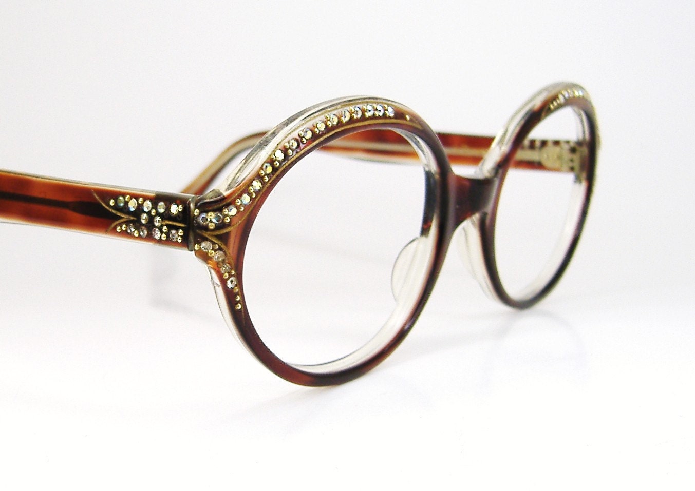 Vintage Reddish Brown Cateye Eyeglasses Eyewear With Rhinestones Frame France