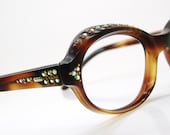 Vintage Brown Tortoise Big Lens Cateye Eyeglasses Eyewear With Rhinestones Frame France
