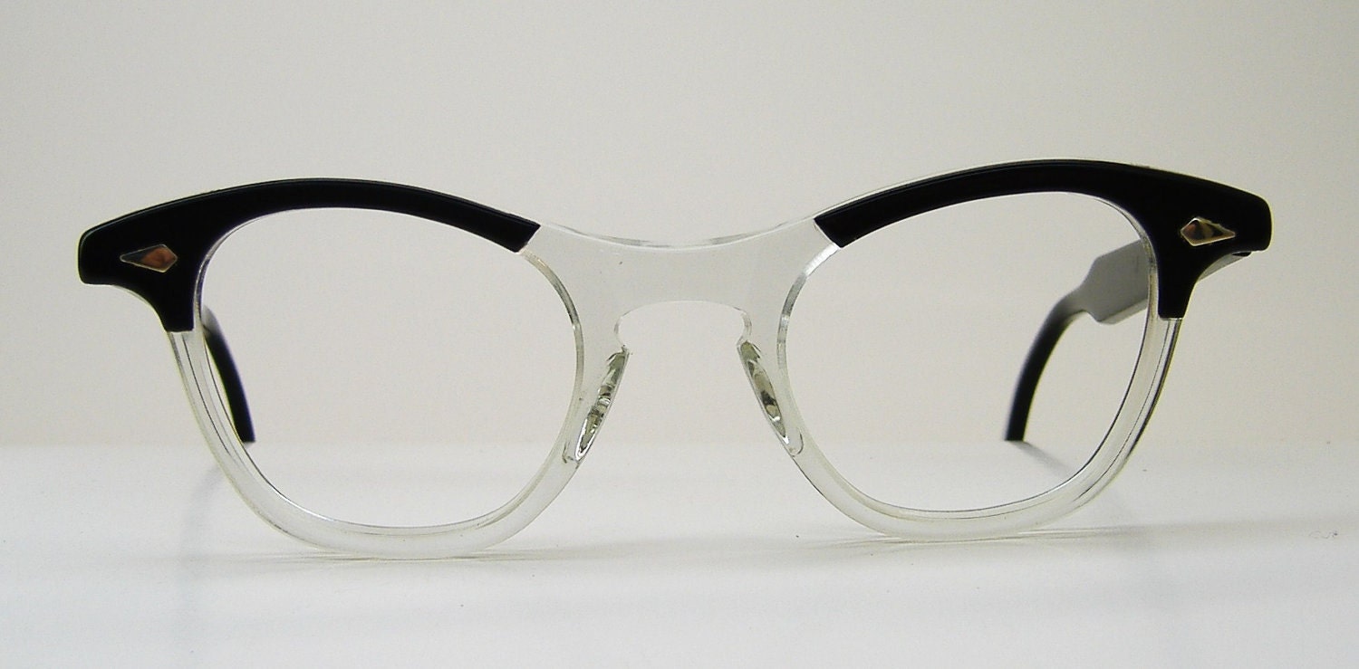 Vintage Tart Clear Cateye Eyeglasses Eyewear Frame With Black Accents And Temples NOS