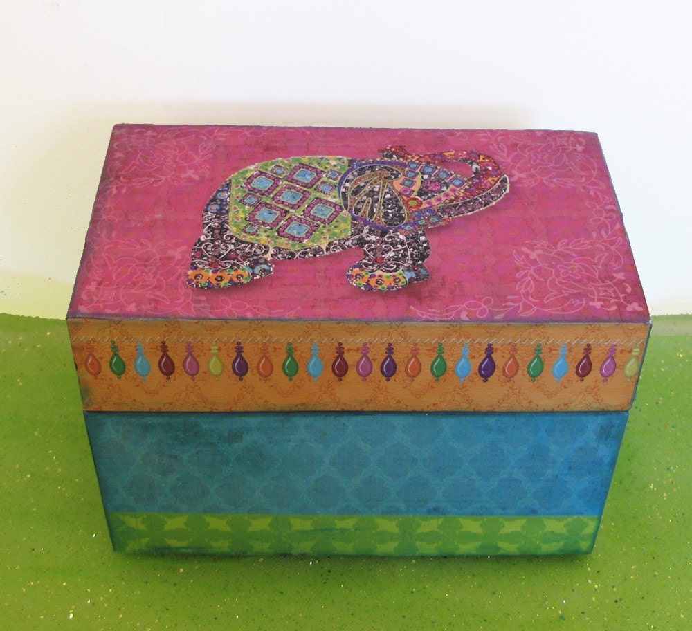 Recipe Box Decorated Exotic Spice Hot Pink and Turquoise