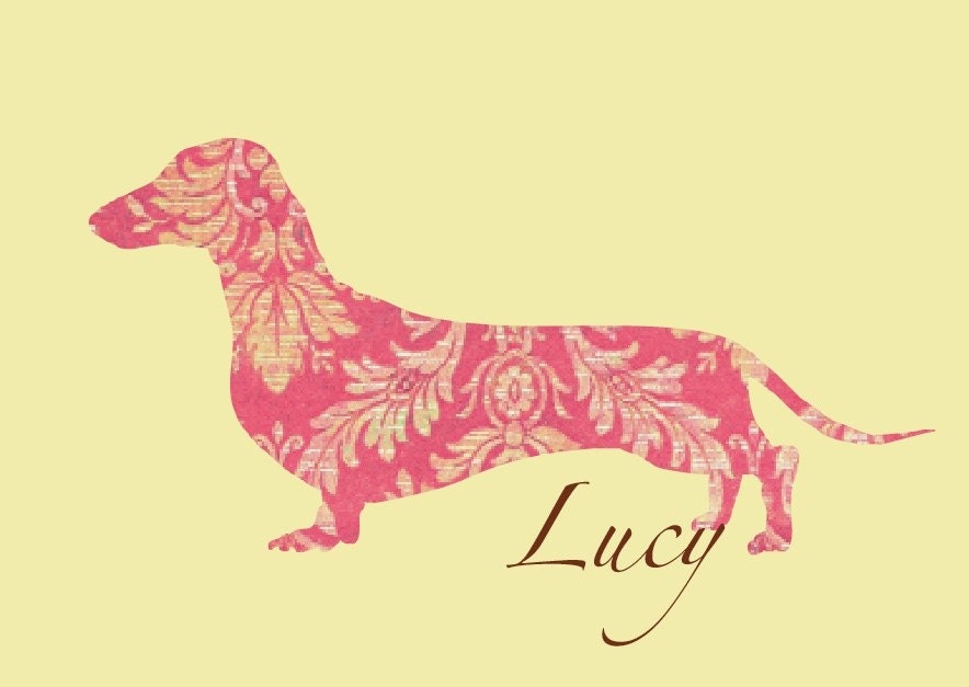 Dachshund PERSONALIZED 8x10 Print in Pink Damask