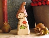 Happy mushroom gnome - wooden toy - waldorf autumn nature table decoration