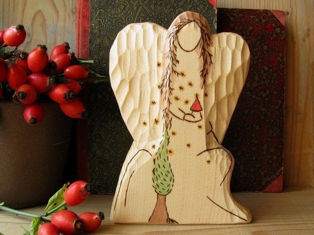 Wooden carved toy - Angel of the amorous Landscape waldorf nature table toy