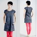 A line black stone washed cotton denim asymmetrical mini dress