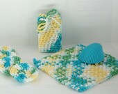 Meadow Spa Set, Spa Bath Set, Crochet Spa Set, Cotton Spa/Bath Set