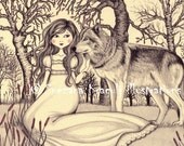 In the forest-Print of original colored pencil Fine Art illustration