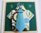 Mens Gift Card  " I Luv U"  Fathers Day Card Origami Gift Card  Mini Shirt and Tie Note Card Blank Card