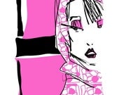 PINK HEAD SCARF- 8x10 digital print-Fashion illustration hand drawn by Jacque Pierro
