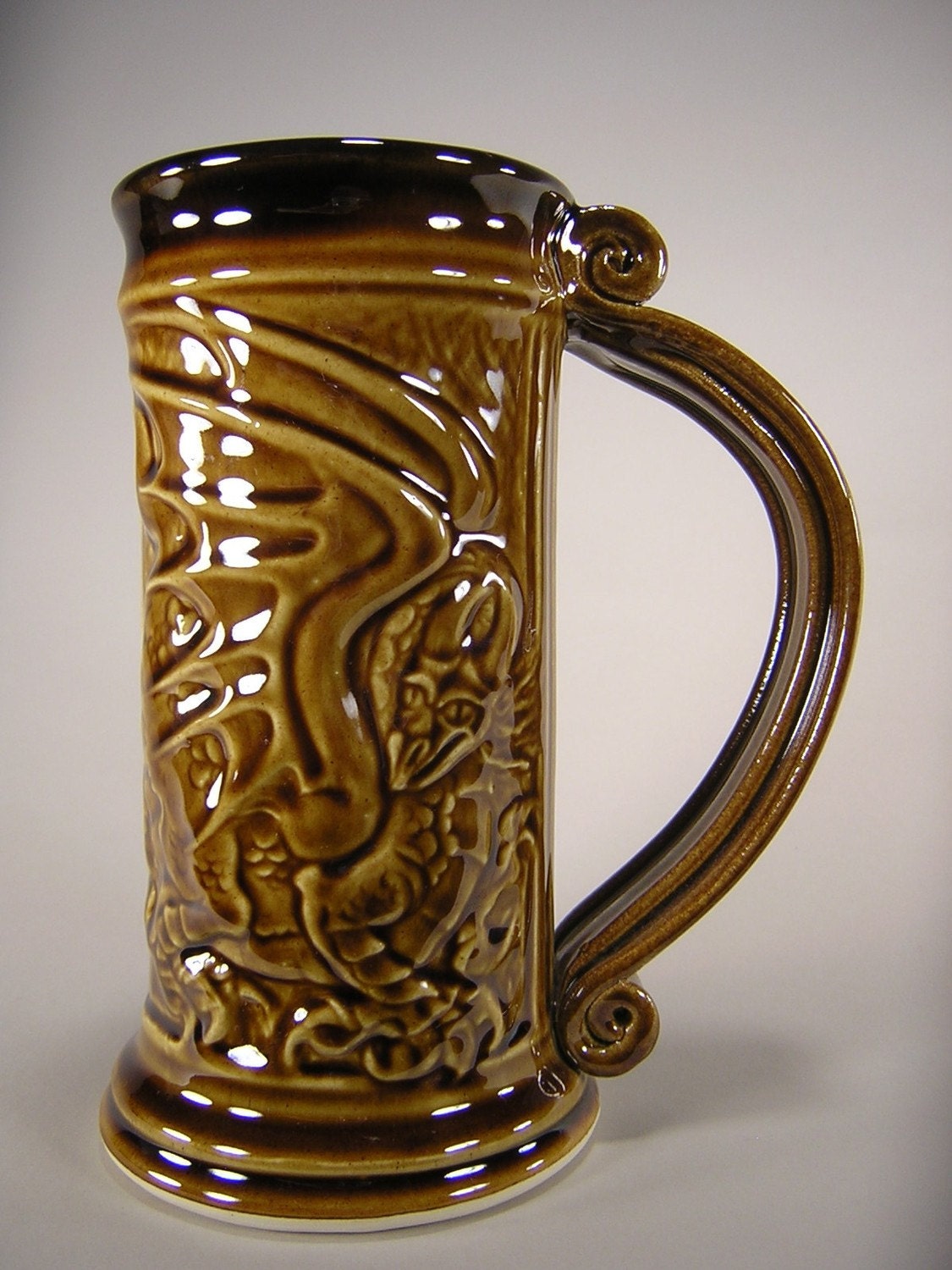 Dragon Stein Beer mug Decorative & Functional  - Turkish Amber Glaze (24oz)