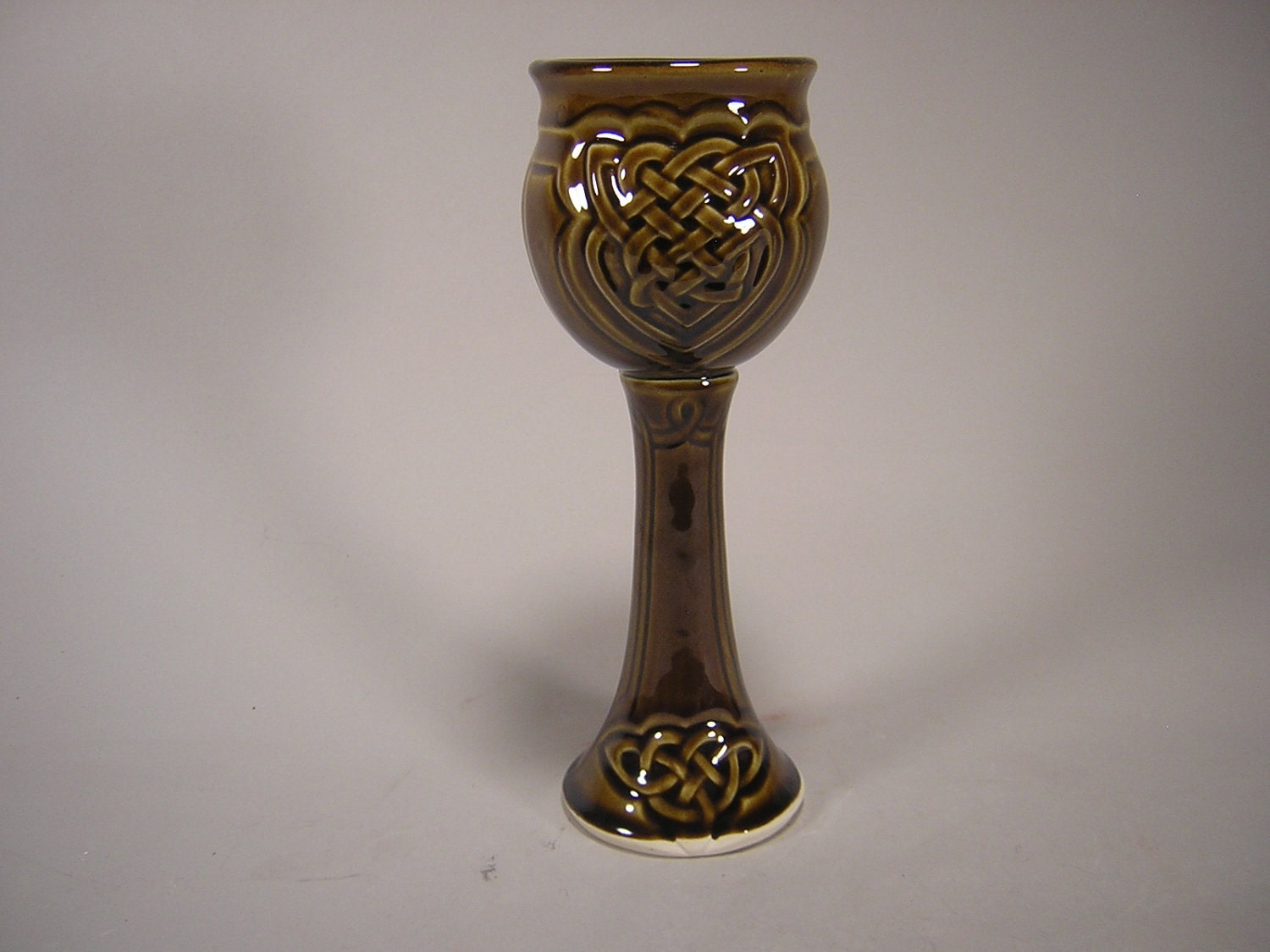 Celtic Wine Goblet - Turkish Amber Gloss Glaze (8oz). Functional Stoneware Pottery by Chischilly Pottery
