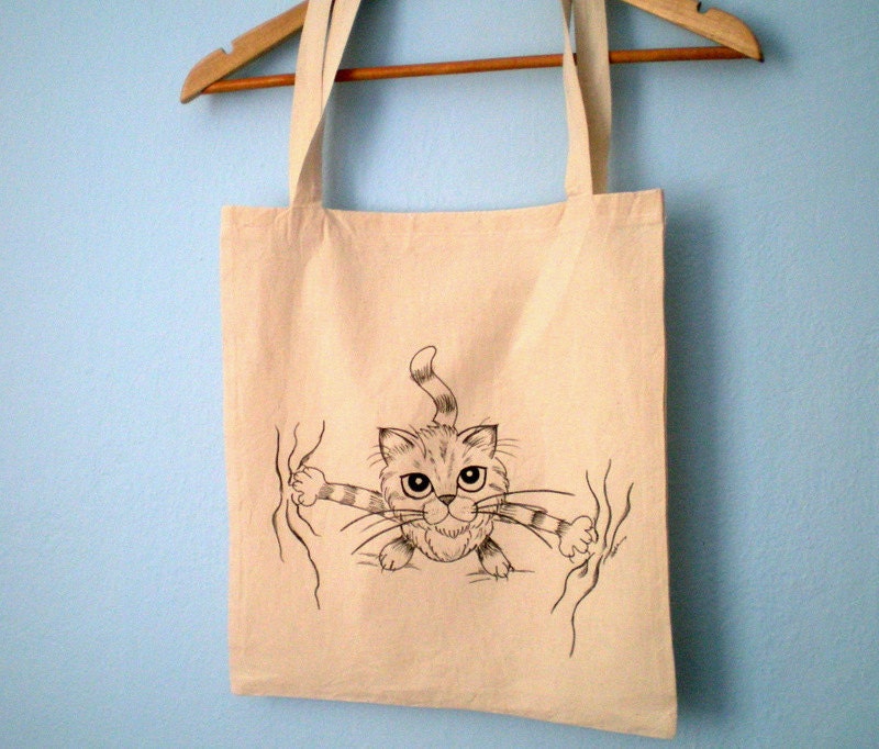 Kitty Cat Tote Bag-Hand Paint  gift for pet lovers