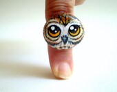 Owl  Ring Hand Painted  Stone Jewelry - Adjustable,  Cyber Monday Etsy ring