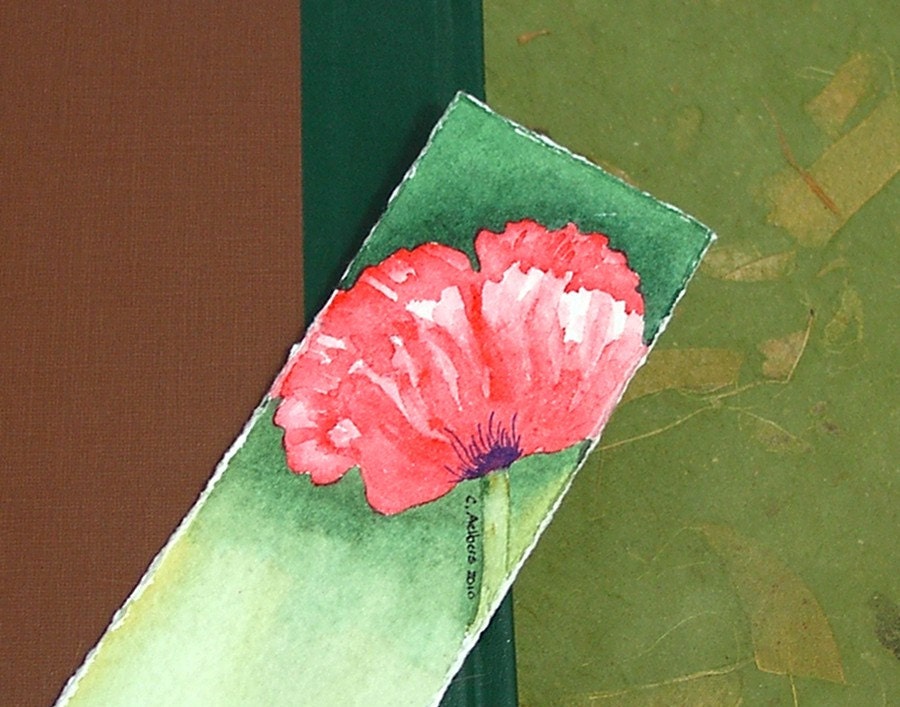 Bookmark - Original Handpainted Watercolor Red Poppy