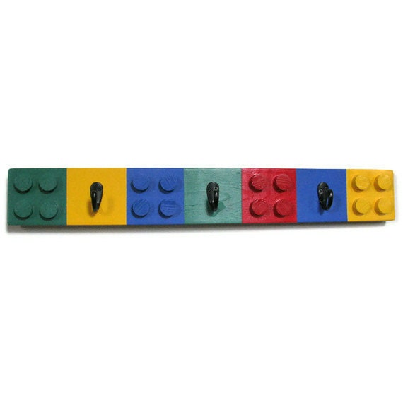 RESERVED FOR Kendall:  Unique Lego Style Wall Coat Rack - 3 Hooks - Children's Decor, Building Block Coat Rack, Colorful, Bright