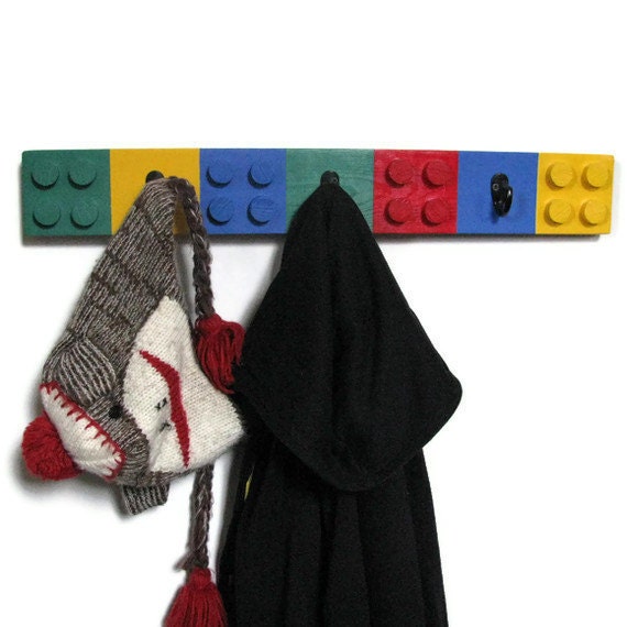 Lego Style Coat Rack - Unique Children's Decor, Building Block Coat Rack, Colorful, Bright