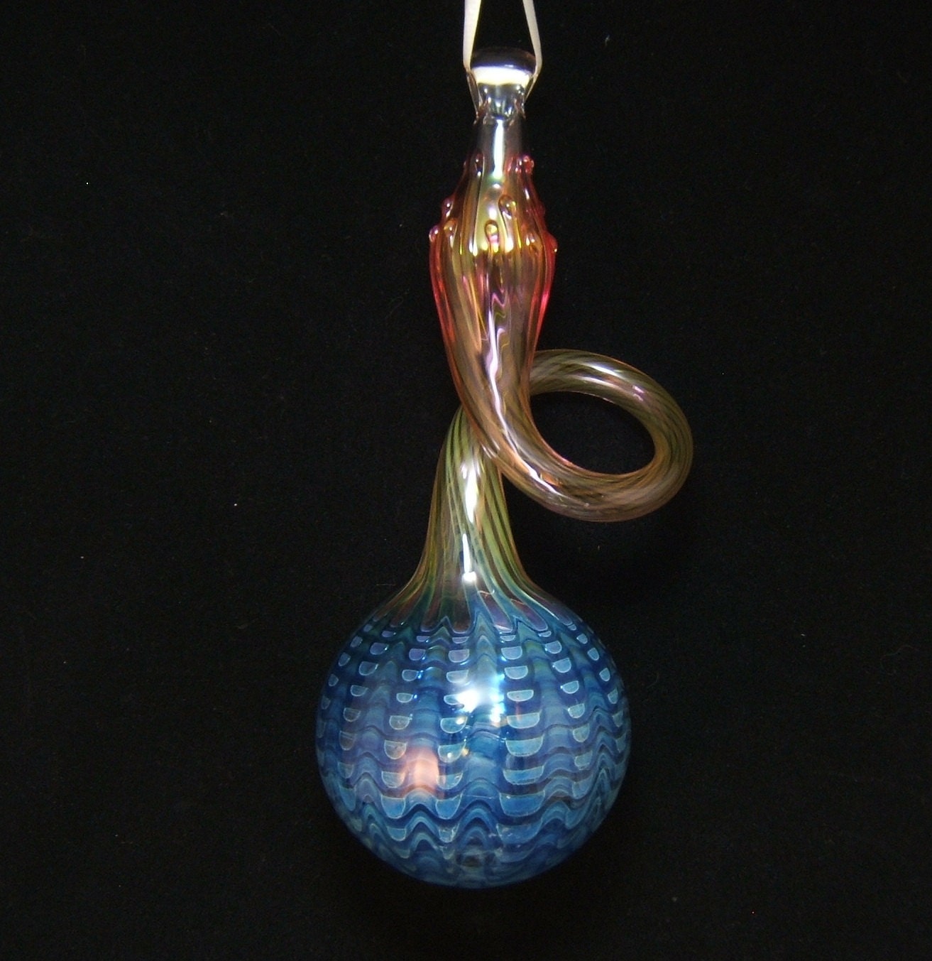 Blown Glass Ornament..Blue Lace Looped..by Erin Cartee