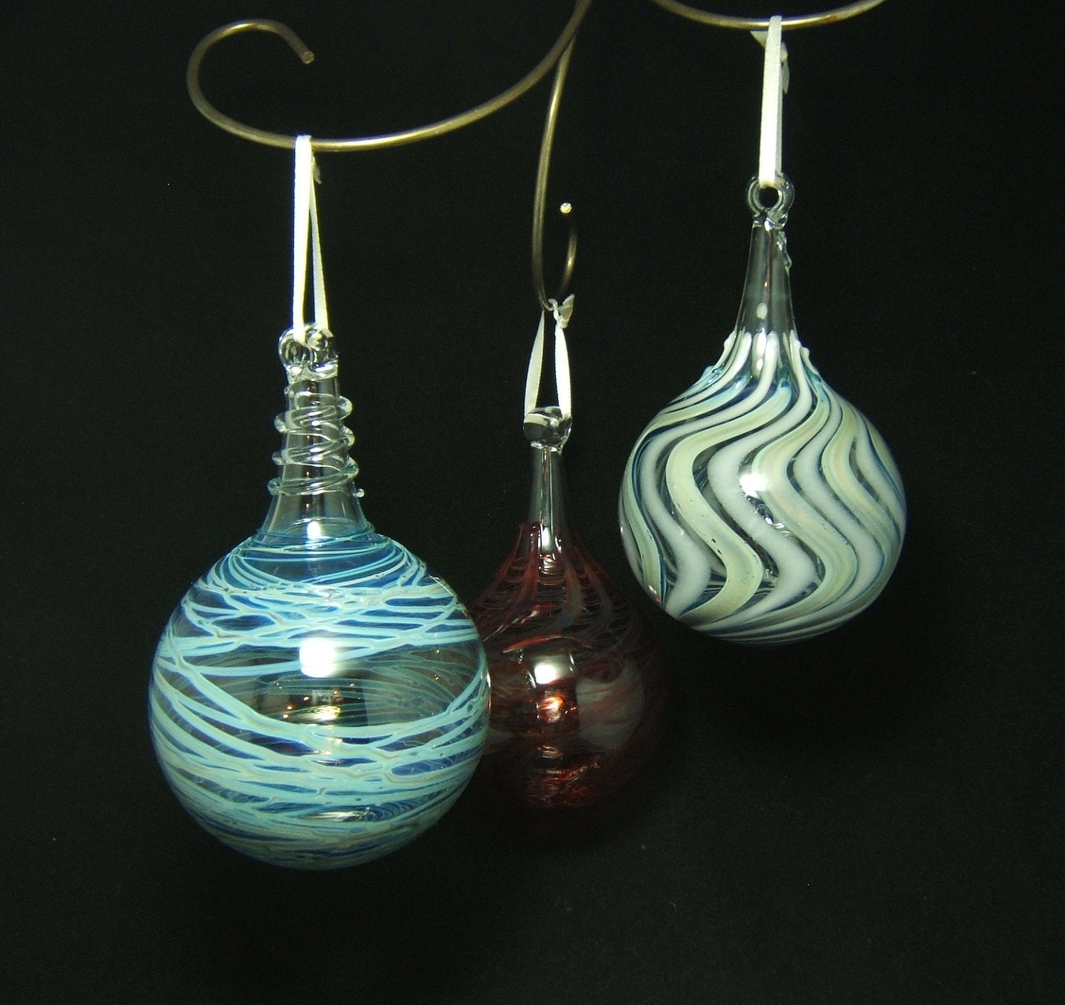 SET OF 3 Blown Glass Ornaments...Artisan Studio Glass