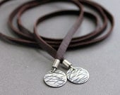 Lariat Necklace Soft Deerskin Leather with Silver Charms