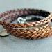 Leather Wrap Bracelet Brown Thin Flat Braid Sterling Silver Charm