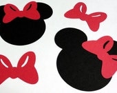 30 5" Minnie Mouse Head Silhouettes Black Cutouts with Bow Color Choice PINK OR RED Bows Not Attached Die Cut Paper Crafting Scrapbooking