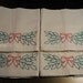 Set of 4 Cloth Hand Embroidered Christmas Holiday Napkins Red Green Off White