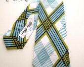 Little Guy Necktie Tie - Plaid - Teal Turquoise Navy White Lime Green - (7-10 years) - Baby Boy Toddler - Custom Order