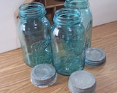 BUY 3 OR 6 Blue Ball Jars with Zinc Lids. Wedding Collection. Quart Size. Vintage. 3462