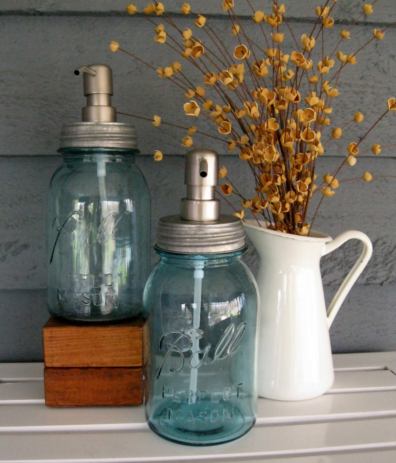 Mason Jar Quart Soap Dispenser with Stainless Steel Pump - Blue