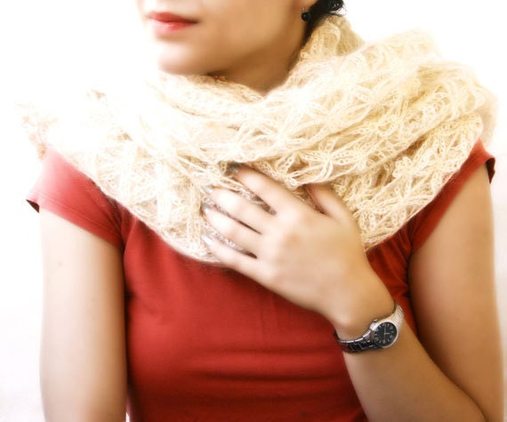 My Grandmother's Bridal Shawl (Vintage cream crochet square wool shawl)
