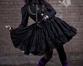 Steampunk  Lolita Gothic Black Military Dress with Full Ruffled Skirt & Gears Custom Size
