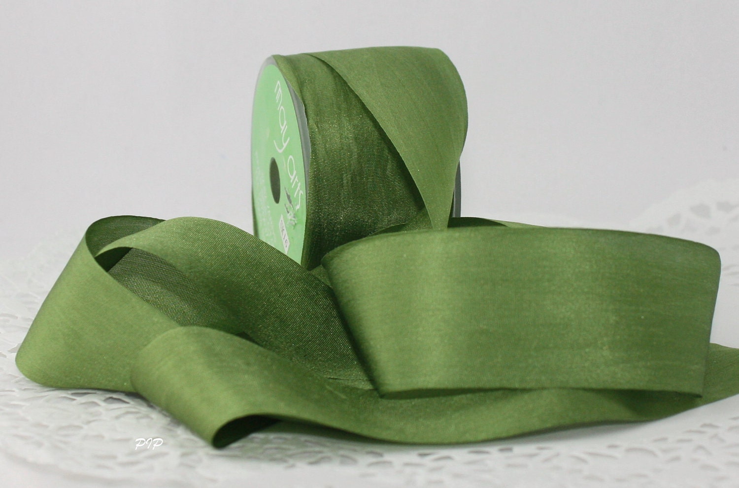 Silk Ribbon - Olive Green 1 1/4" by the yard